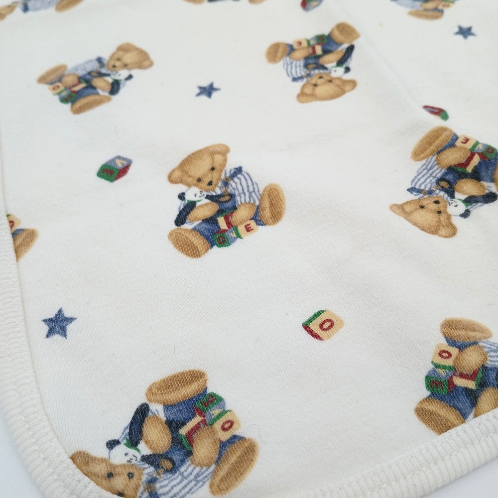 Blue Jean Teddy Baby Burp Cloth Towel Blue Stars ABC Blocks Vintage EUC